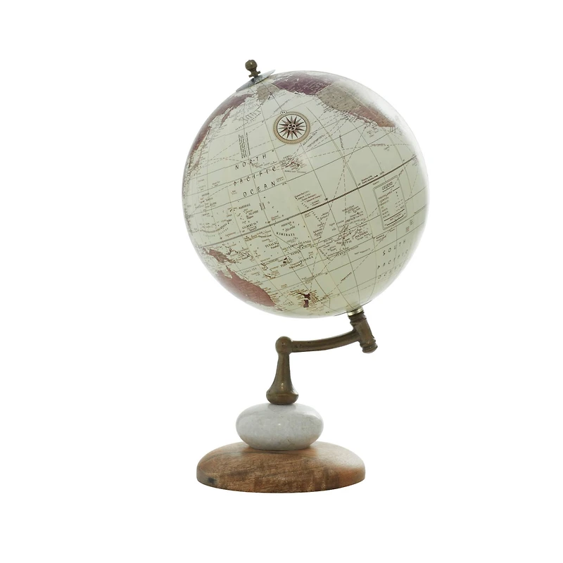13" Cream Mango Wood & Marble Contemporary Globe