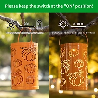 Glitzhome® 10.75" Fall Metal Pumpkin Solar Powered LED Lantern