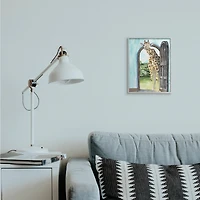 Stupell Industries Giraffe Through Doorway Wall Art in Gray Frame