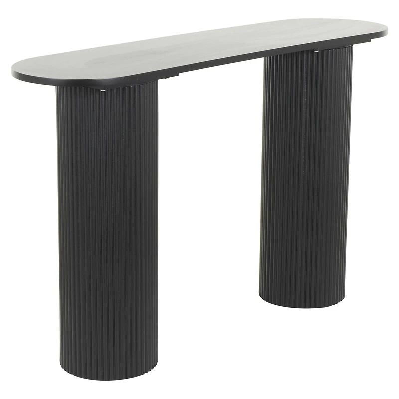 52" Black Wooden Geometric Oval Console Table with Ribbed Pillar Legs