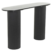 52" Black Wooden Geometric Oval Console Table with Ribbed Pillar Legs