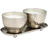 Sweet Bamboo Scented Candles in Silver Hammered Bowls Set