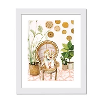 Puppy In Peacock Chair 1 11" x 14" White Framed Print Under Plexiglass
