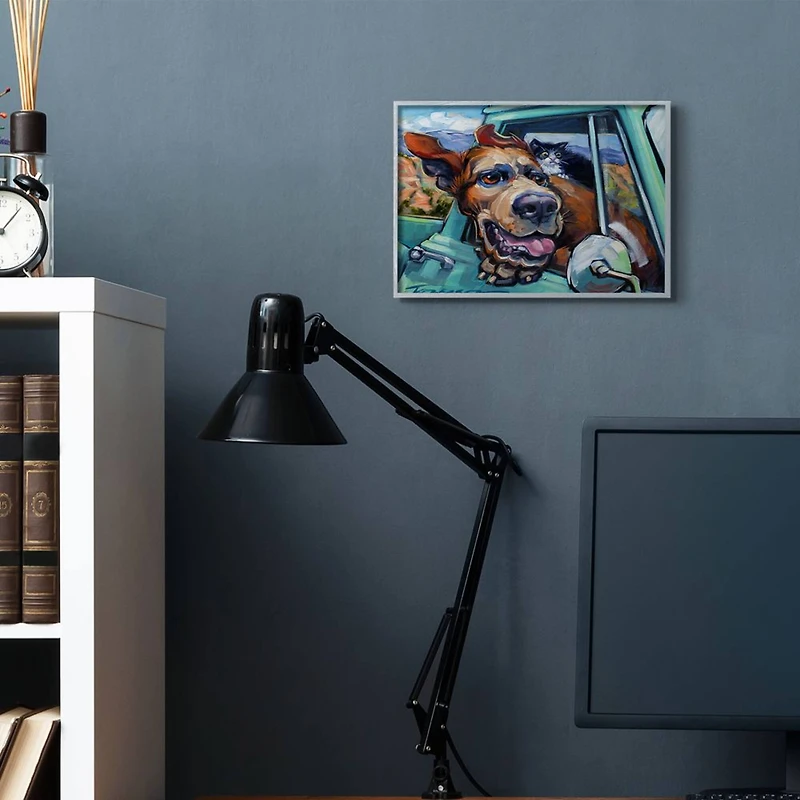 Stupell Industries Cat & Dog in Truck Window Wall Art in Gray Frame