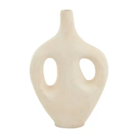 17" Beige Paper Mache Abstract Double Handle Vase