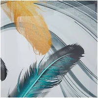CosmoLiving by Cosmopolitan Blue Porcelain Feathers Bird Framed Wall Art with Gold Aluminum Frame Set of 3 32", 16", 16"