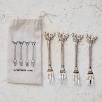 Hello Honey® 5.5" Nickel Finish Reindeer Handle Appetizer Forks