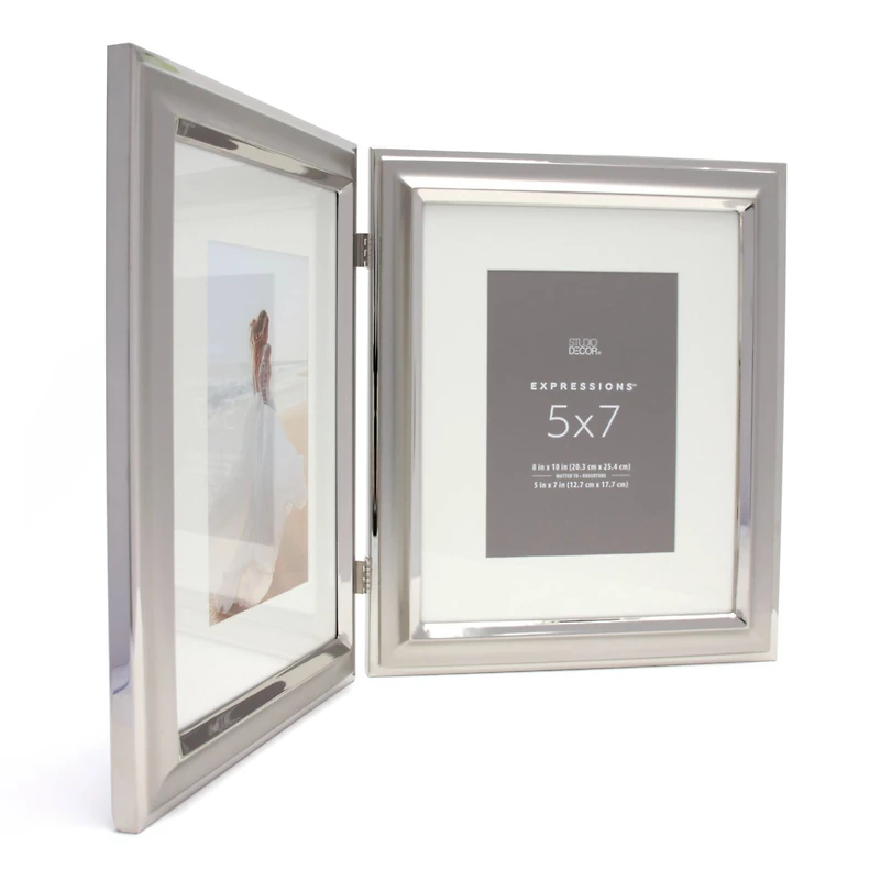 Expressions™ 2 Opening 5" x 7" Silver Hinged Frame with Mat by Studio Décor®
