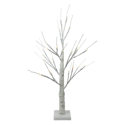 24" Pre-Lit Twig Artificial Christmas Tree with White Square Base, Warm White LED Lights
