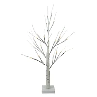 24" Pre-Lit Twig Artificial Christmas Tree with White Square Base, Warm White LED Lights