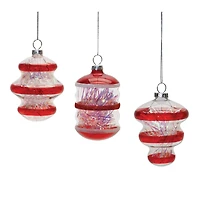 Red Finial with Tinsel Filling Glass Ornaments Set