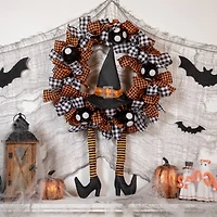 24'' Unlit Orange and Black Witch with Bows Halloween Wreath
