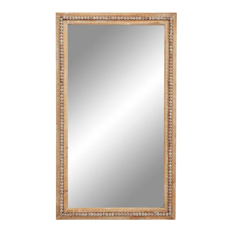 48" Light Brown Boho Style Wood Wall Mirror