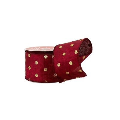 2.5" x 20ft. Burgundy & Gold Dots Wired Ribbon by Celebrate It®