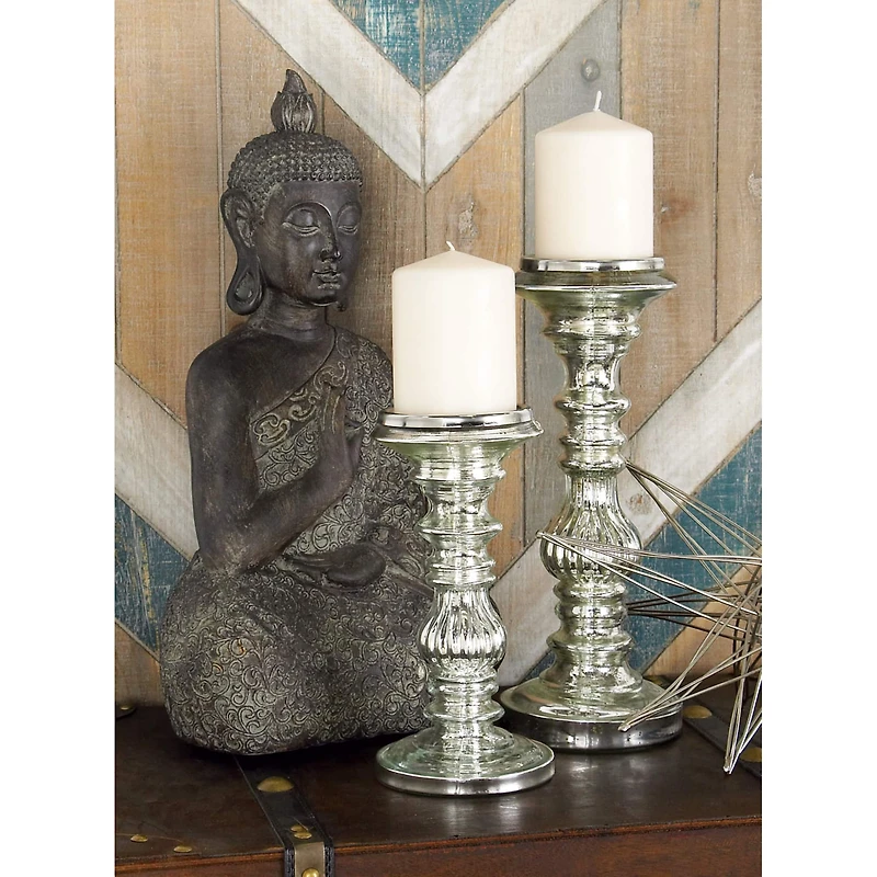 Silver Metal Traditional Candle Holder Set, 2ct.