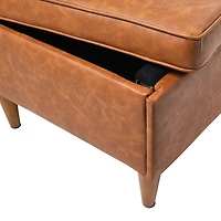 Hello Honey® Cognac Vegan Leather Ottoman with Storage