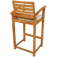 43" Brown Teak Wood Indoor/Outdoor Bar Stool with Cushion