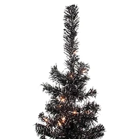 4ft. Pre-Lit Black Tinsel Artificial Christmas Tree, Clear Lights