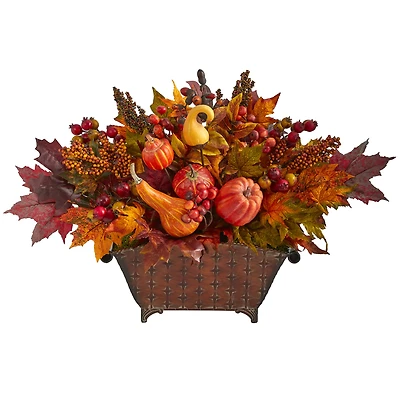 2ft. Pumpkin, Maple Leaf, Berries Arrangement in Metal Vase