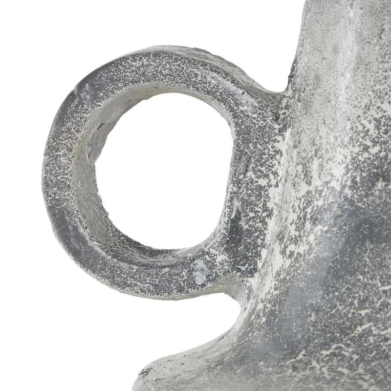 16" Light Gray Paper Mache Distressed Fluted Vase with Ring Handle