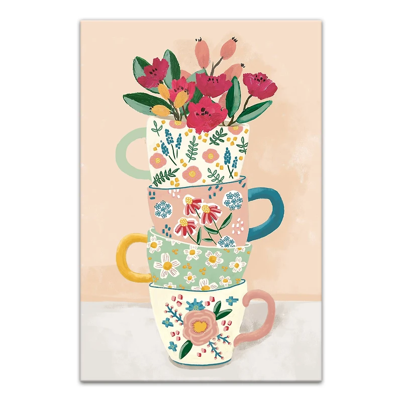 Floral Mug Stack Canvas Wall Art