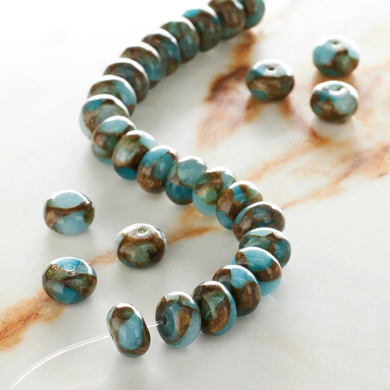 Light Blue Impression Jasper Rondelle Beads, 8mm by Bead Landing®