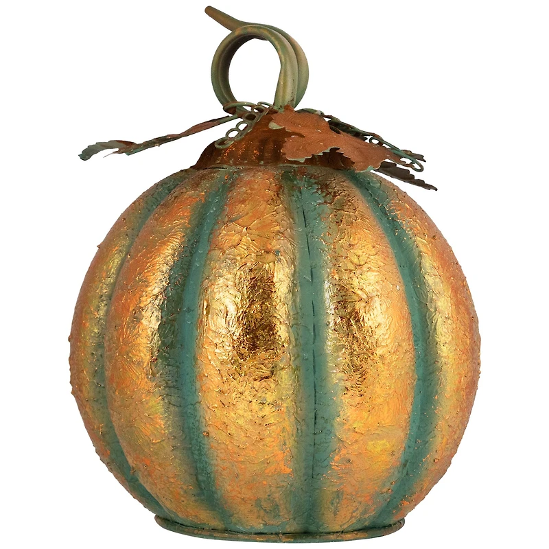 13" Orange & Green Autumn Pumpkin Tabletop Accent
