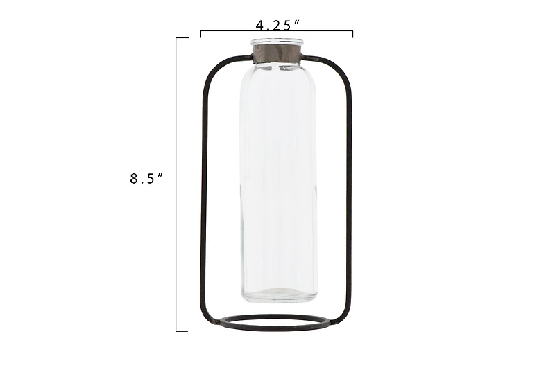 Hello Honey® 8.5" Clear Glass Vase in Black Metal Stand