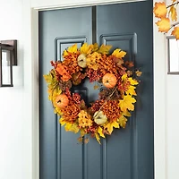 Glitzhome® 24" Fall Dahlia, Pumpkin, Leaf & Berry Wreath