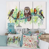 Designart - Owl On A Branch With Bird Friends