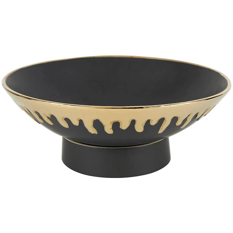 CosmoLiving by Cosmopolitan 15.25" Abstract Black with Gold Melting Drips Ceramic Decorative Bowl