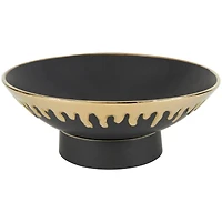 CosmoLiving by Cosmopolitan 15.25" Abstract Black with Gold Melting Drips Ceramic Decorative Bowl
