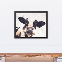 Neutral Staring Cow Black Framed Canvas