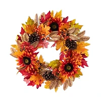 Glitzhome® 24" Fall Sunflower, Pinecone and Berry Wreath