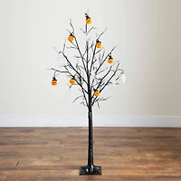 5ft. Pre-Lit Artificial Halloween Pumpkins and Skulls Ornament Tree with 72 Warm White LED Lights