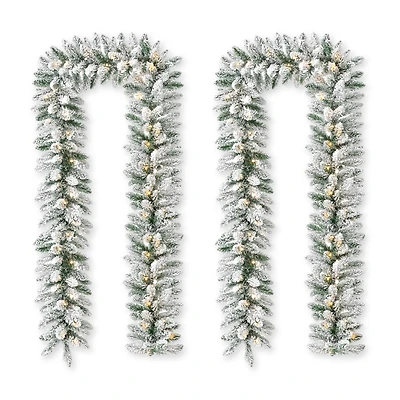 Glitzhome® 6ft. Pre-Lit Snow Flocked Christmas Garland, 2ct.