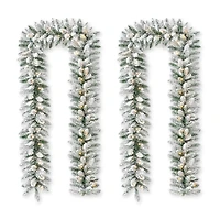 Glitzhome® 6ft. Pre-Lit Snow Flocked Christmas Garland, 2ct.