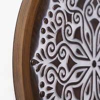 American Art Decor™ 17" Brown and White Boho Rustic Farmhouse Wood Framed Wall Medallion