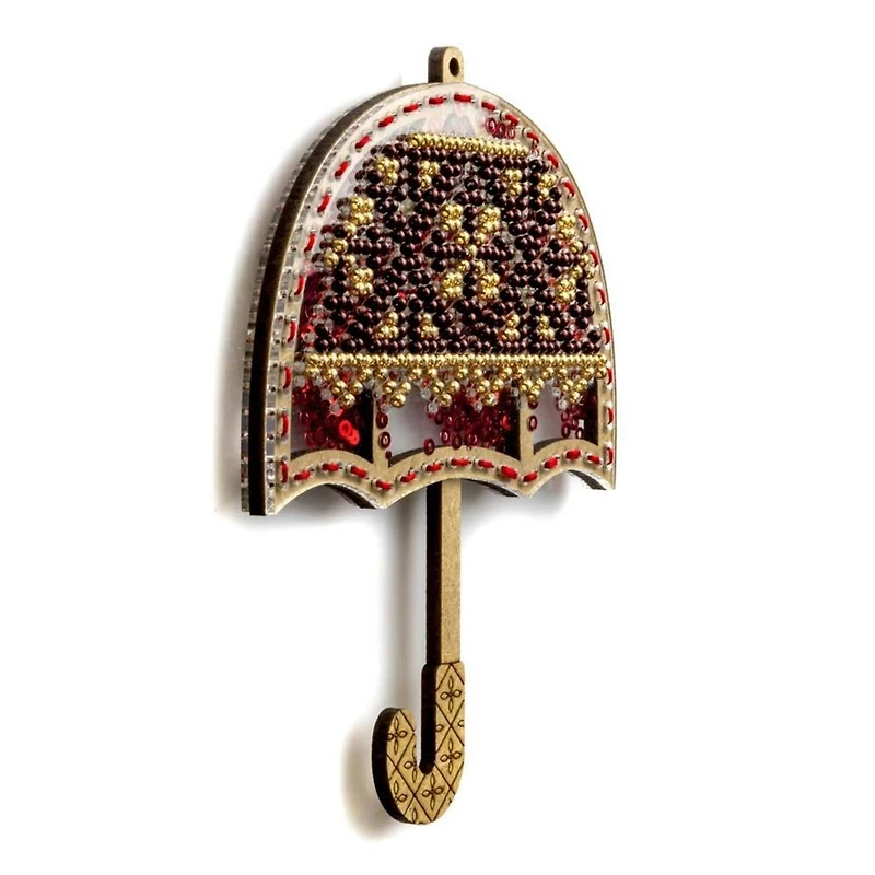 Wonderland Crafts Red Umbrella Christmas Ornament Bead Embroidery Kit