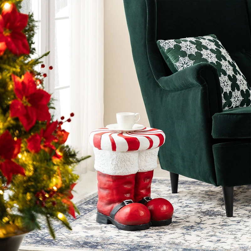 Glitzhome® 14.5"H Christmas MGO Peppermint Boot Stool or Accent Table