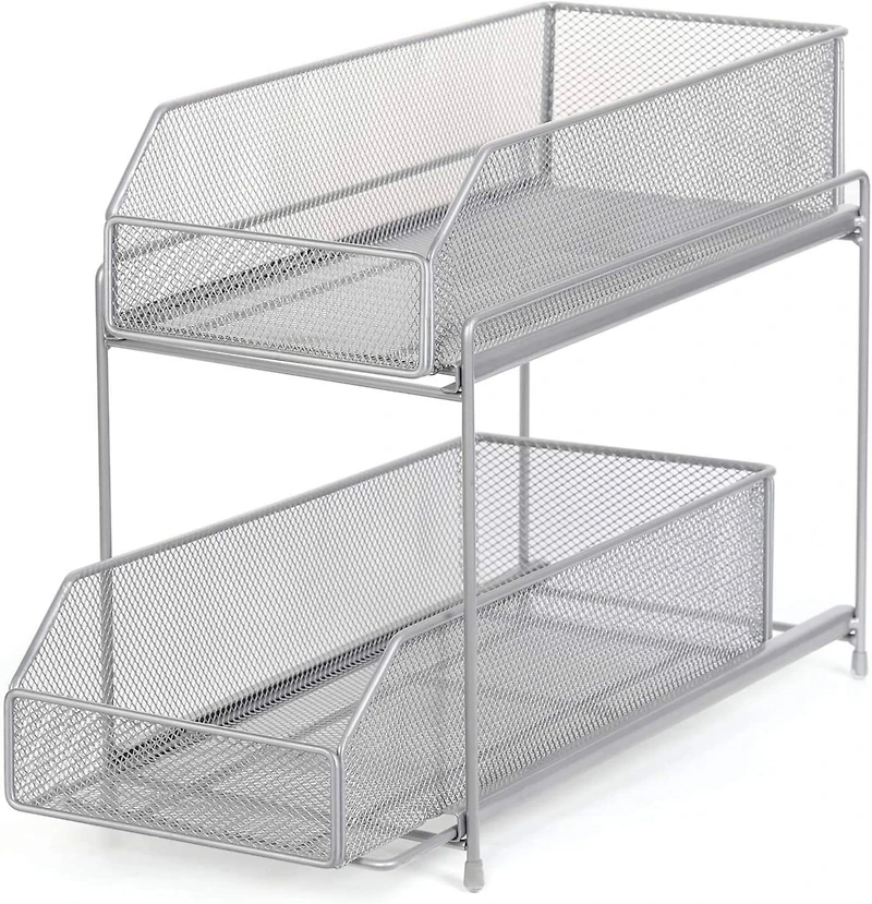 NEX™ Silver 2-Tier Sliding Basket Drawer Organizer