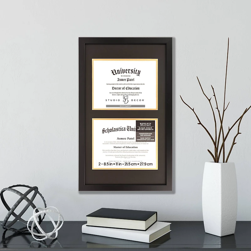 2 Opening 8.5" x 11" Black Document Frame with Double Mat by Studio Décor®