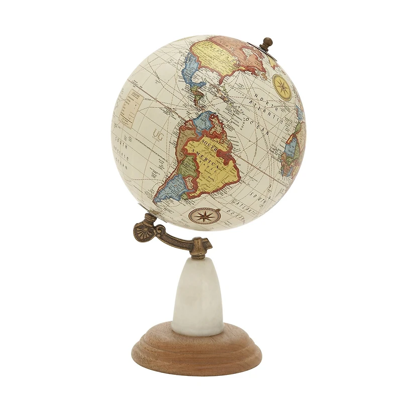 14" Mango Wood & Marble Contemporary Globe