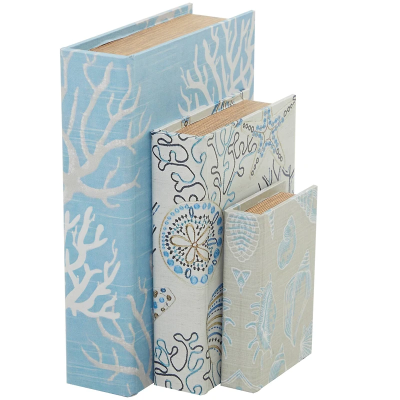 Light Blue Nature Print Canvas Faux Book Box Set
