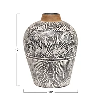 Hello Honey® 12" Terra Cotta Vase with Banana Leaf Rim Vase