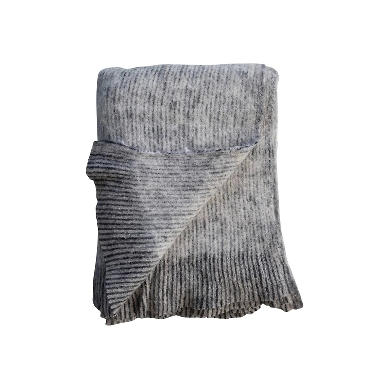 Hello Honey® 60" Gray Brushed New Zealand Wool Throw with Ruffled Edge