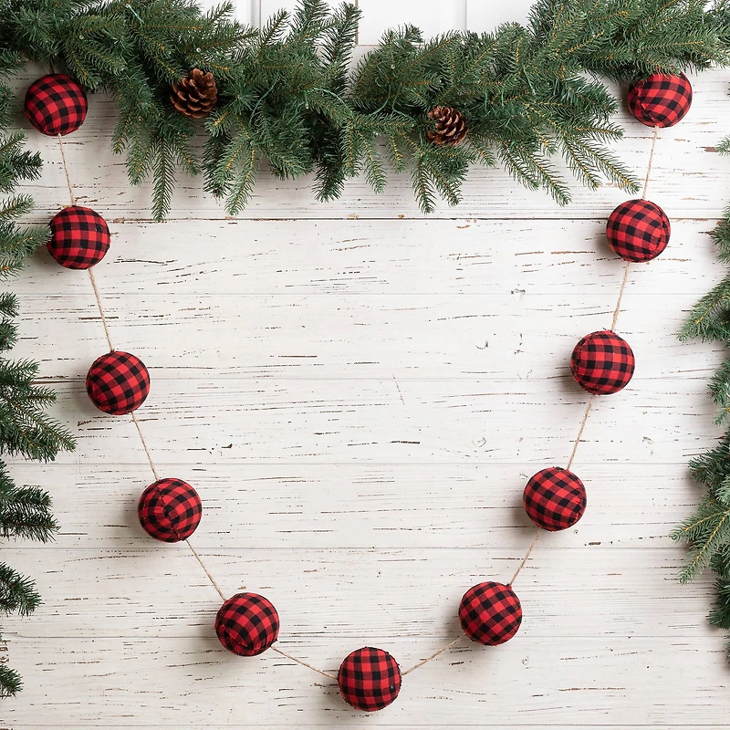 Glitzhome® 6ft. Red & Black Plaid Fabric Garland Set