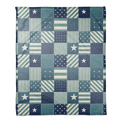 Nautical Patchwork Coral Fleece Blanket