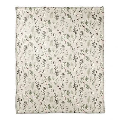 Pine Greenery on White Coral Fleece Blanket