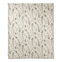 Pine Greenery on White Coral Fleece Blanket